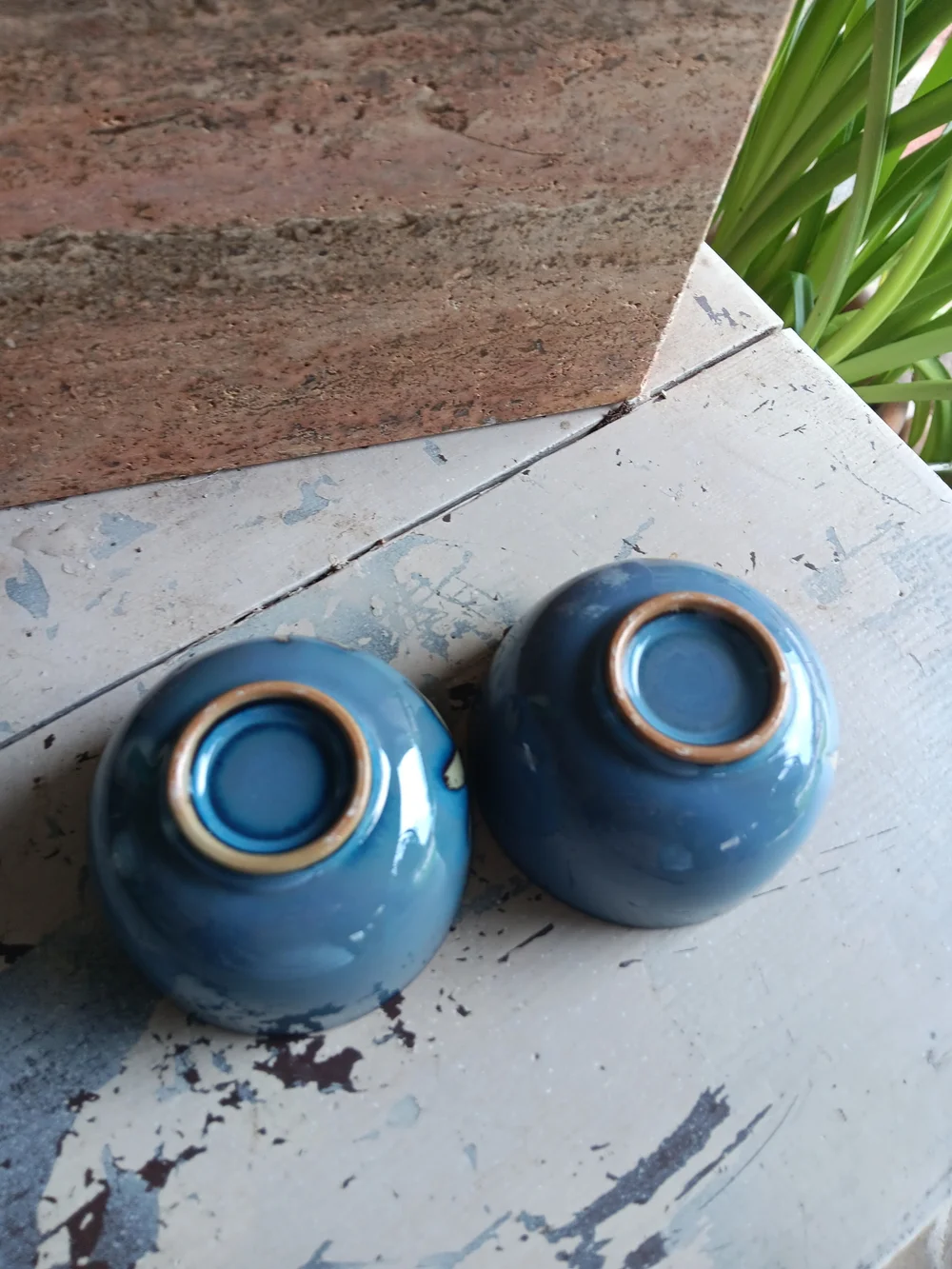Vintage Set of 2 Japanese Glazed Bamboo Teacups